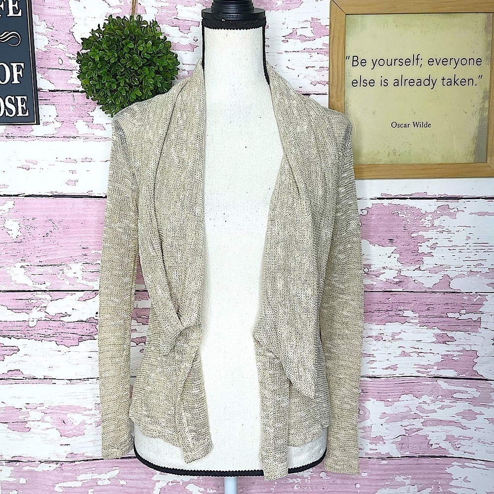 ISSI Beige Long Sleeve White Lace Back Cardigan